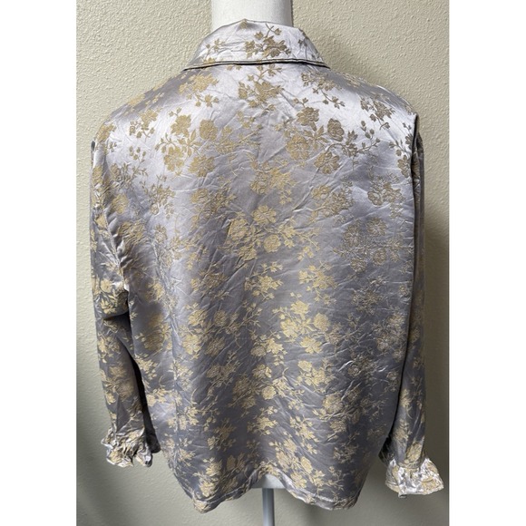 Bella Notte Colette Top Embroidered Satin Loungewear Size Large Mother Of Pearl - Picture 2 of 9
